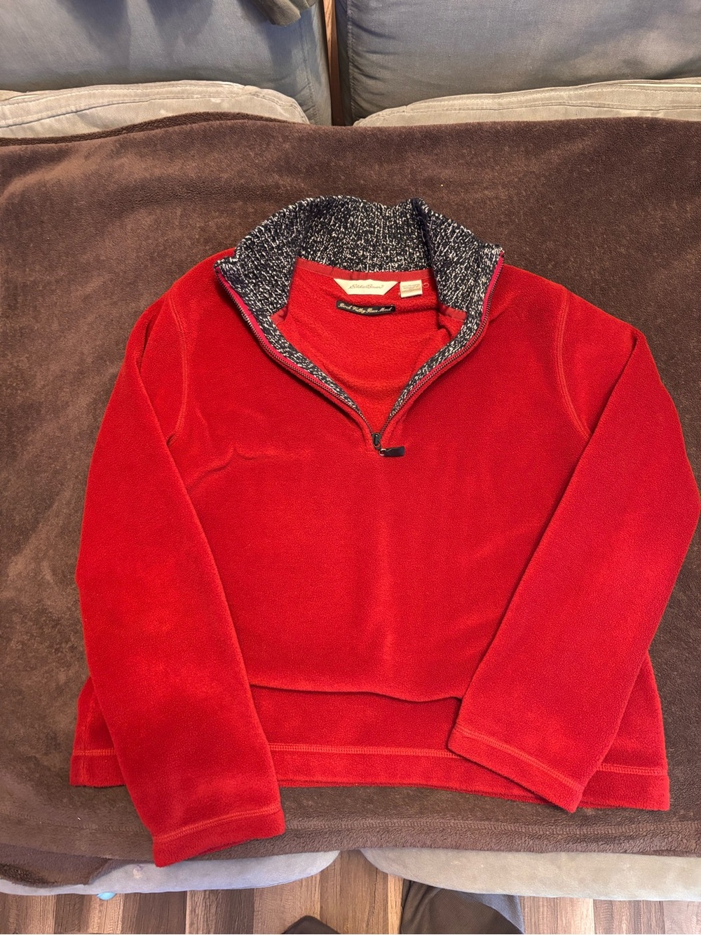 Eddie Bauer Red Half-Zip Fleece with Marled Knit Collar